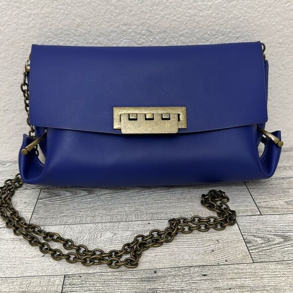 Zac Posen Eartha Cobalt Blue Folded Gusset Leather Crossbody With Dustbag - Picture 3 of 15